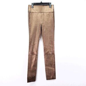 SPRWMN Los Angeles Metallic Gold Stretch Lamb Leather Leggings Pants Size Small